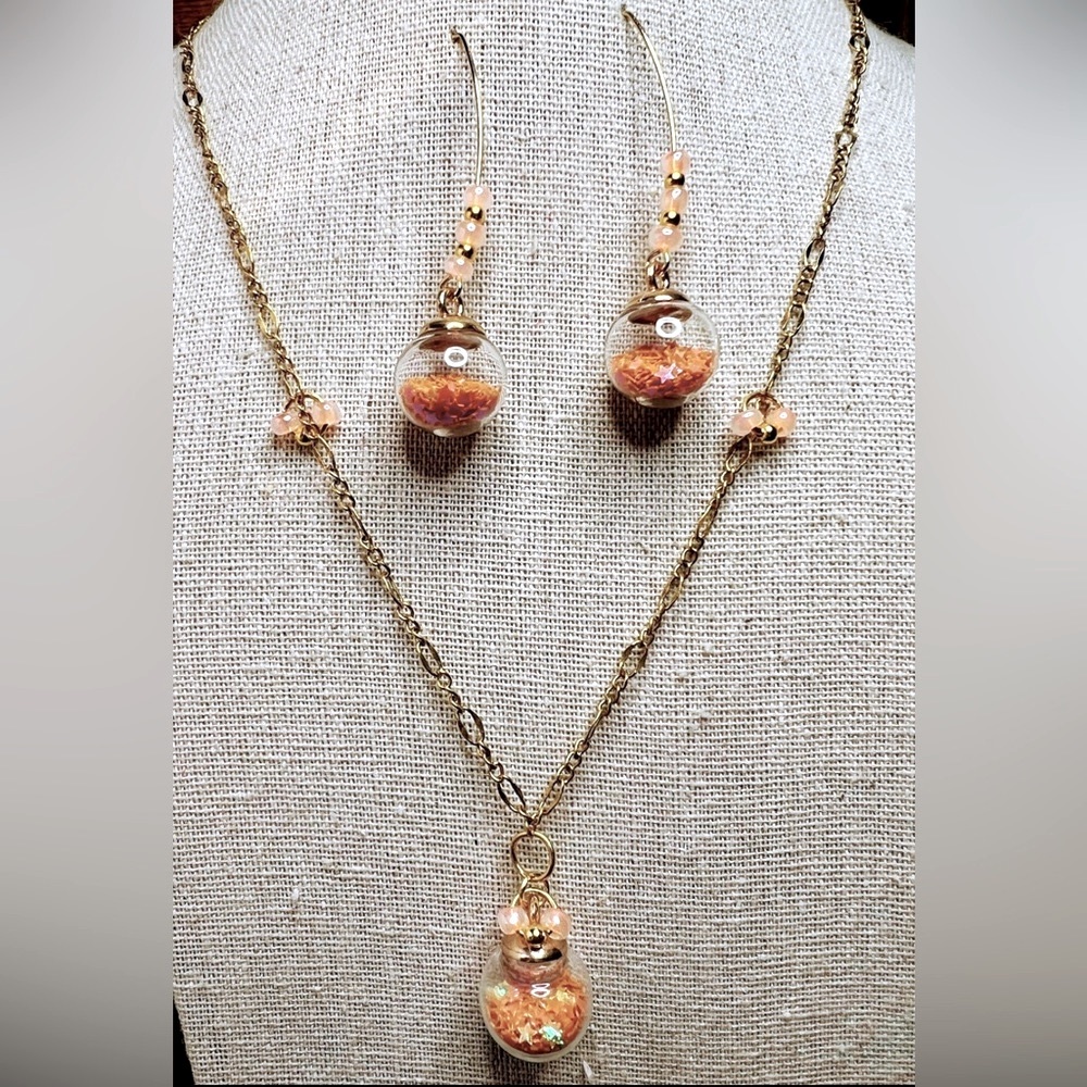 Set: Orange Confetti ball earrings and necklace set